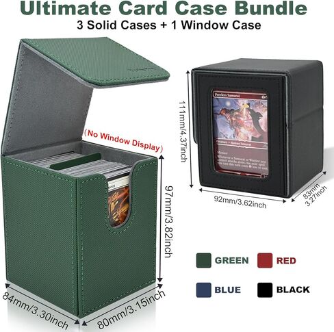 4 Pack MTG Card Deck Box, 1 Card Box with Display + 3 Commander Deck Box Fits 400+ Double-Sleeved Cards, Magnetic Closure Storage Box with 8 Dividers, 1 Dice Bag & 35PT Toploader for Sports Game Cards in Saudi Arabia