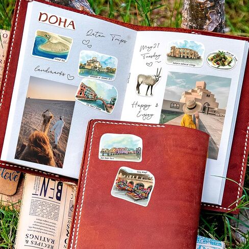 Navy Peony Modern Qatar Travel Stickers (28pcs)-Watercolor, Waterproof, Doha, Qatari-Themed Vacation Decals for Journals, Scrapbooks, Luggage, Tumbler in Saudi Arabia