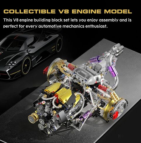 V8 Engine Model Kit That Works, 1394 PCS Advanced Collectible Engine Building Block Sets with Lights & Spray, Ideal Gift for Adults/Boys 8-14/Home Office Decor in Kuwait