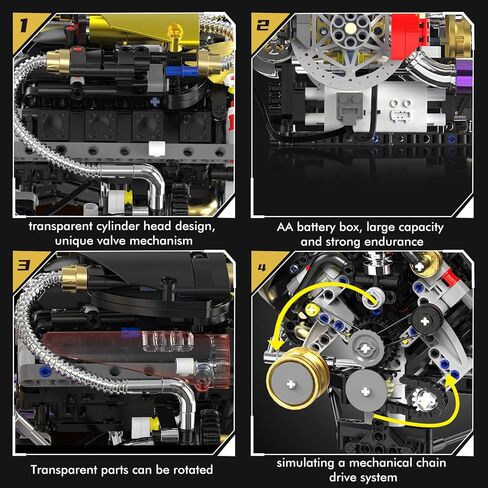 V8 Engine Model Kit That Works, 1394 PCS Advanced Collectible Engine Building Block Sets with Lights & Spray, Ideal Gift for Adults/Boys 8-14/Home Office Decor in Kuwait