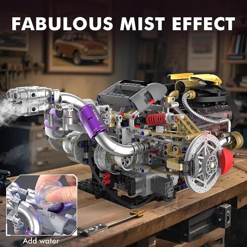 V8 Engine Model Kit That Works, 1394 PCS Advanced Collectible Engine Building Block Sets with Lights & Spray, Ideal Gift for Adults/Boys 8-14/Home Office Decor in Kuwait