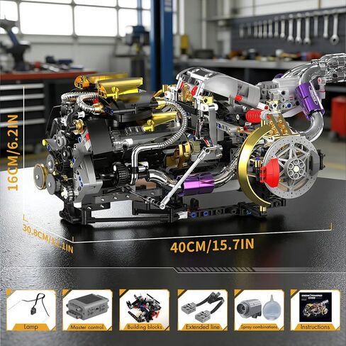 V8 Engine Model Kit That Works, 1394 PCS Advanced Collectible Engine Building Block Sets with Lights & Spray, Ideal Gift for Adults/Boys 8-14/Home Office Decor in Kuwait