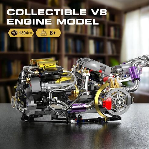 V8 Engine Model Kit That Works, 1394 PCS Advanced Collectible Engine Building Block Sets with Lights & Spray, Ideal Gift for Adults/Boys 8-14/Home Office Decor in Kuwait