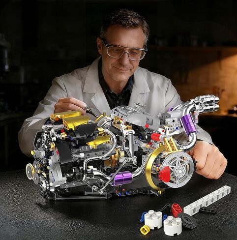 V8 Engine Model Kit That Works, 1394 PCS Advanced Collectible Engine Building Block Sets with Lights & Spray, Ideal Gift for Adults/Boys 8-14/Home Office Decor in Kuwait