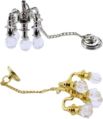 Kisangel 2pcs Miniature Hanging Crystal Chandelier for Dollhouse Decoration Elegant Ceiling Light for Miniature Scenes Finish in Saudi Arabia