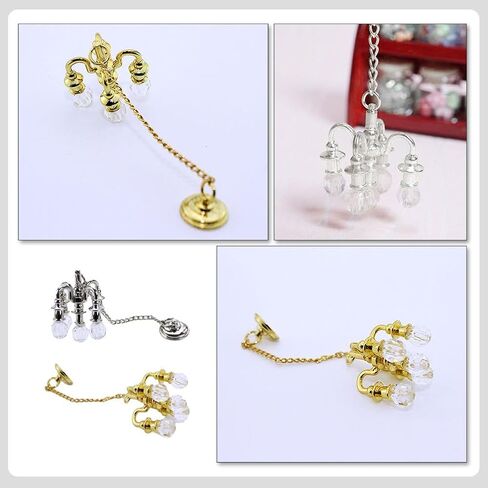 Kisangel 2pcs Miniature Hanging Crystal Chandelier for Dollhouse Decoration Elegant Ceiling Light for Miniature Scenes Finish in Saudi Arabia