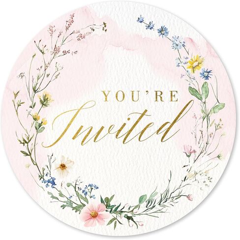 Mobiusea Creation 108 Pcs “You’re Invited" New Wildflower Design Wedding Invitation Stickers – 1.4" Waterproof Gold Foil Envelope Seals for Weddings, Bridal Showers, Birthdays & Baby Showers in Saudi Arabia