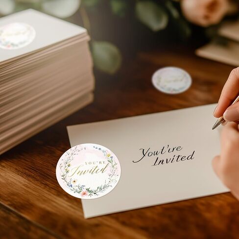 Mobiusea Creation 108 Pcs “You’re Invited" New Wildflower Design Wedding Invitation Stickers – 1.4" Waterproof Gold Foil Envelope Seals for Weddings, Bridal Showers, Birthdays & Baby Showers in Saudi Arabia