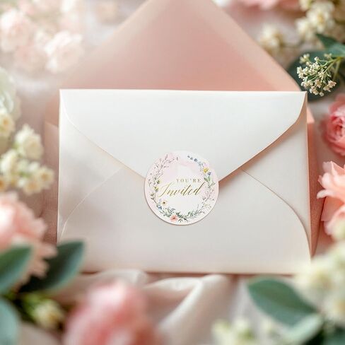 Mobiusea Creation 108 Pcs “You’re Invited" New Wildflower Design Wedding Invitation Stickers – 1.4" Waterproof Gold Foil Envelope Seals for Weddings, Bridal Showers, Birthdays & Baby Showers in Saudi Arabia