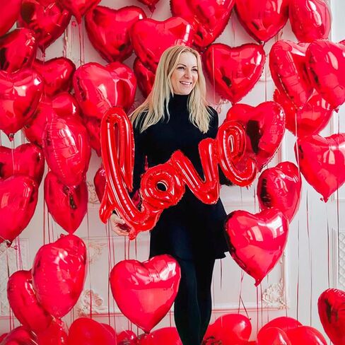 Valentines Day Balloons Decorations, 40" Red LOVE 18 Inch Heart Shape Foil Balloons with 1000pcs Silk Rose Petals for Valentine's Day Anniversary Engagement Galentines Day Party Supplies in Kuwait