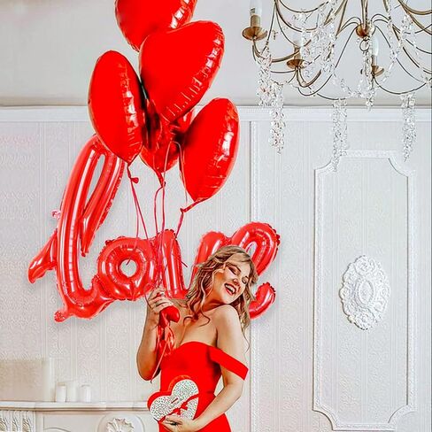 Valentines Day Balloons Decorations, 40" Red LOVE 18 Inch Heart Shape Foil Balloons with 1000pcs Silk Rose Petals for Valentine's Day Anniversary Engagement Galentines Day Party Supplies in Kuwait