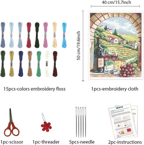 FREEBLOSS Cross Stitch Kit for Beginners Rural Scenery Stamped Cross Stitch Wall Hanging DIY Embroidery Kit with Instructions 15.8" x 19.7" in Saudi Arabia