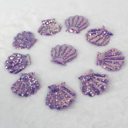 10Pcs Embroidery Shell Shapes Sew On Patch Badge Bag Hat Hair Accessory Applique (Purple) in Saudi Arabia
