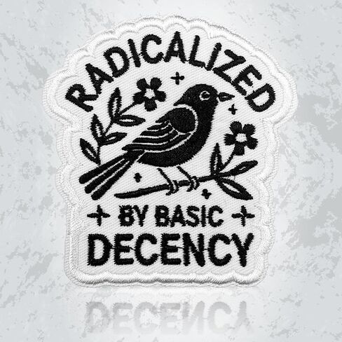 Radicalized by Basic DecencyPatch, 3 Inches Sew On Iron On Funny Sarcastic Human Rights Protest Embroidered Patches for Backpack, Jacket, Hat, Jeans DIY Uniform Gift for Men Women Kid Size 3 Inch in Saudi Arabia