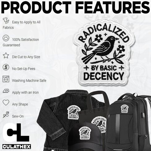 Radicalized by Basic DecencyPatch, 3 Inches Sew On Iron On Funny Sarcastic Human Rights Protest Embroidered Patches for Backpack, Jacket, Hat, Jeans DIY Uniform Gift for Men Women Kid Size 3 Inch in Saudi Arabia
