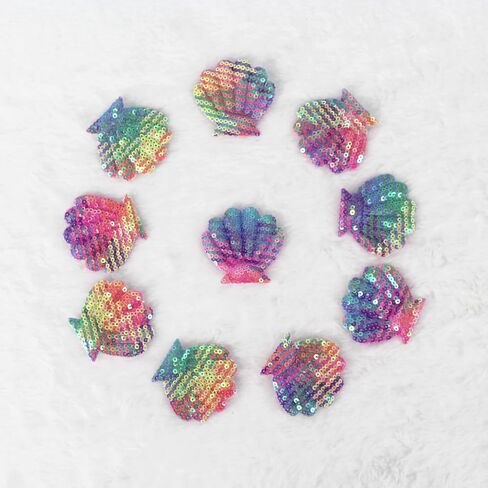 10Pcs Embroidery Shell Shapes Sew On Patch Badge Bag Hat Hair Accessory Applique (Purple) in Saudi Arabia