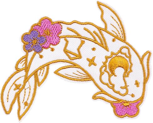 Koi Fish Moon Starry Night Lovely Patch, Applique Embroidered Patch Badge Funny Iron-on/Sew-on Patches for Jackets, Jeans, Hats, Bags, DIY Accessories & Crafts, Backpacks, Clothing in Saudi Arabia