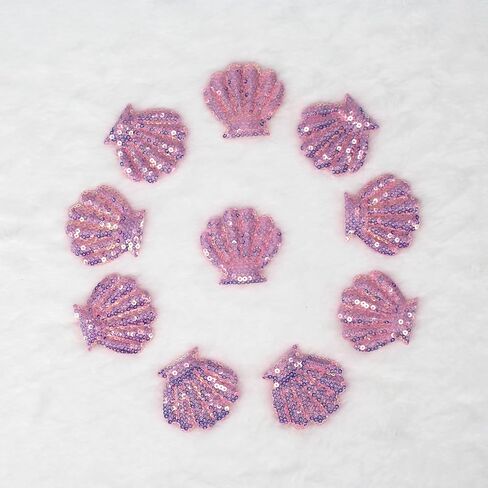 10Pcs Embroidery Shell Shapes Sew On Patch Badge Bag Hat Hair Accessory Applique (Purple) in Saudi Arabia