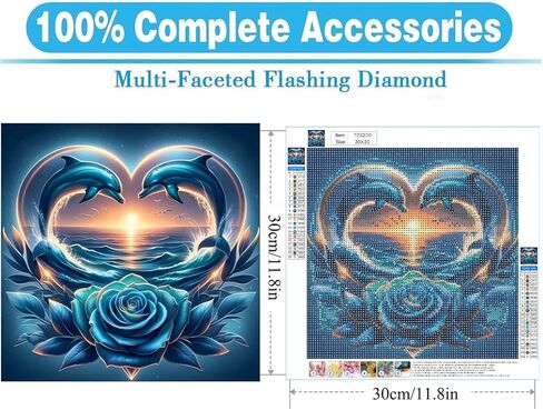 MOMDEDP Dolphin Diamond Art Kits for Adults,DIY 5D Blue RoseDiamond Painting Kits for Beginners, Round Full Drill Diamond Dots Paintings,Diamonds Pictures Gem Art Crafts Home Decor 12x12inch in Kuwait