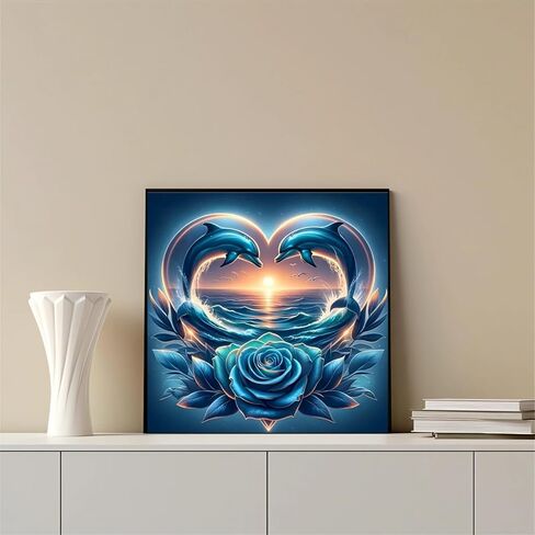 MOMDEDP Dolphin Diamond Art Kits for Adults,DIY 5D Blue RoseDiamond Painting Kits for Beginners, Round Full Drill Diamond Dots Paintings,Diamonds Pictures Gem Art Crafts Home Decor 12x12inch in Kuwait