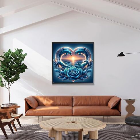 MOMDEDP Dolphin Diamond Art Kits for Adults,DIY 5D Blue RoseDiamond Painting Kits for Beginners, Round Full Drill Diamond Dots Paintings,Diamonds Pictures Gem Art Crafts Home Decor 12x12inch in Kuwait