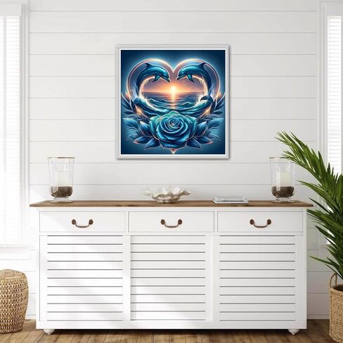 MOMDEDP Dolphin Diamond Art Kits for Adults,DIY 5D Blue RoseDiamond Painting Kits for Beginners, Round Full Drill Diamond Dots Paintings,Diamonds Pictures Gem Art Crafts Home Decor 12x12inch in Kuwait