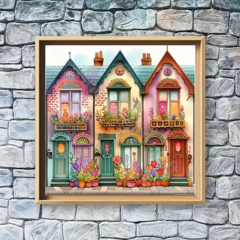 Diosedyer 5D الحفر الكامل غريب الأطوار منازل الشرفة طقم الطلاء الماسي - أكواخ ملونة مملوءة بالزهور، فن كريستال DIY لديكور المنزل، حرفة منزلية للبالغين والأطفال 11.8 × 11.8 بوصة in Kuwait