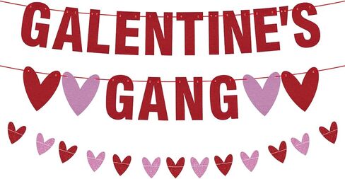 Galentine's Gang Banner - Pre-Assembled Glitter Valentines Hearts Hanging Banners - Girls Welcome Sign - Galentines Day Party Decorations for Mantle, Porch, Party Supplies in Saudi Arabia