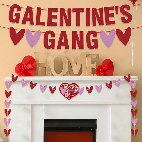 Galentine's Gang Banner - Pre-Assembled Glitter Valentines Hearts Hanging Banners - Girls Welcome Sign - Galentines Day Party Decorations for Mantle, Porch, Party Supplies in Saudi Arabia