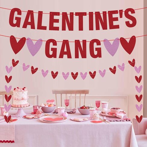 Galentine's Gang Banner - Pre-Assembled Glitter Valentines Hearts Hanging Banners - Girls Welcome Sign - Galentines Day Party Decorations for Mantle, Porch, Party Supplies in Saudi Arabia