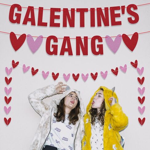Galentine's Gang Banner - Pre-Assembled Glitter Valentines Hearts Hanging Banners - Girls Welcome Sign - Galentines Day Party Decorations for Mantle, Porch, Party Supplies in Saudi Arabia