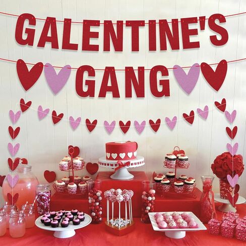 Galentine's Gang Banner - Pre-Assembled Glitter Valentines Hearts Hanging Banners - Girls Welcome Sign - Galentines Day Party Decorations for Mantle, Porch, Party Supplies in Saudi Arabia