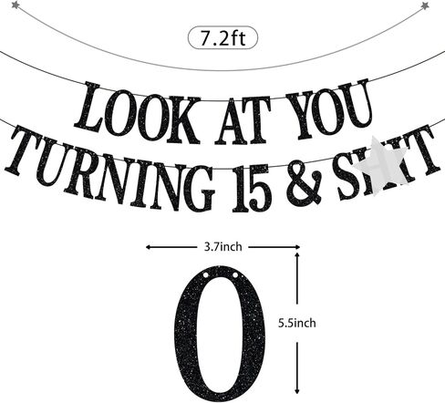 Happy 15th Birthday Banner, Cheers to 15 Years, Level 15, Teen Boys Girls Funny 15th Birthday Party Decorations Backdrop Gifts, Black Glitter in Kuwait