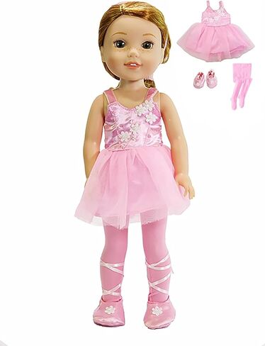 Pink Ballerina 4 pc Set for 14-Inch Dolls | Premium Quality & Trendy Design | Dolls Clothes in Saudi Arabia