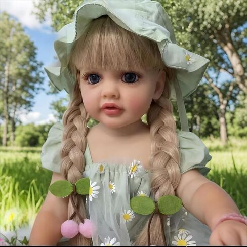 Lifelike Reborn Toddler Dolls Girl 22 Inch Realistic Lovely Babies Soft Full Body with Wig Sheath Green Dress Clothes Set in Saudi Arabia