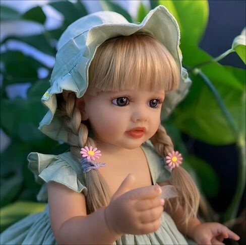 Lifelike Reborn Toddler Dolls Girl 22 Inch Realistic Lovely Babies Soft Full Body with Wig Sheath Green Dress Clothes Set in Saudi Arabia
