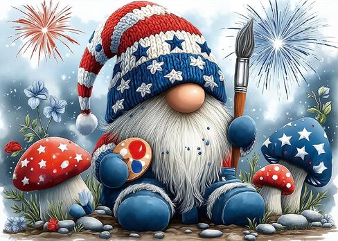 Patriotic Gnome Puzzles for Adults 1000 Pieces Magic Flower Mushroom Art Jigsaw Puzzles Impossible Hard Difficult Aesthetic Challenging Puzzles as Home Decor in Kuwait