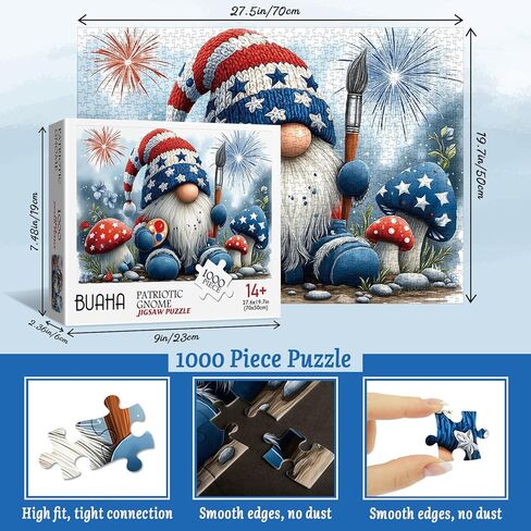 Patriotic Gnome Puzzles for Adults 1000 Pieces Magic Flower Mushroom Art Jigsaw Puzzles Impossible Hard Difficult Aesthetic Challenging Puzzles as Home Decor in Kuwait