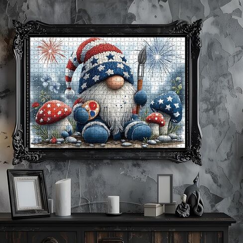 Patriotic Gnome Puzzles for Adults 1000 Pieces Magic Flower Mushroom Art Jigsaw Puzzles Impossible Hard Difficult Aesthetic Challenging Puzzles as Home Decor in Kuwait