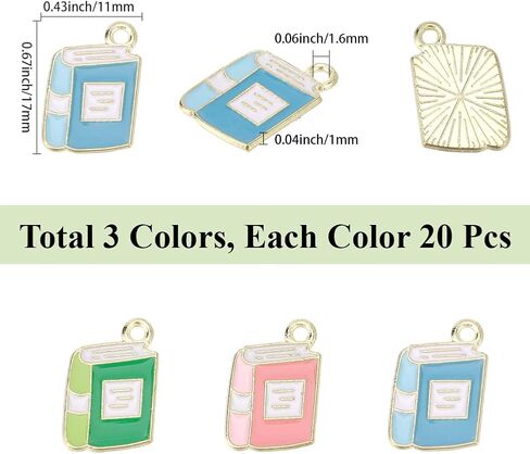 SUNNYCLUE 60Pcs 3 Colors Book Jewelry Charms School Enamel Charms Colorful Assorted Metal Class Student Golden Plated Alloy Small Pendants for Jewelry Making Necklaces Bracelets Earrings DIY Crafts in Saudi Arabia