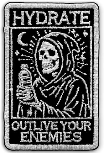 Hydrate Outlive Your Enemies Patch, Edgy Gothic Skeleton Dark Humor Meme Sew On/Iron On Embroidery Patch for Jackets, Backpack, Hat, Uniform DIY Patches Gifts for Her Him 3 Inches in Saudi Arabia