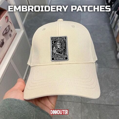 Hydrate Outlive Your Enemies Patch, Edgy Gothic Skeleton Dark Humor Meme Sew On/Iron On Embroidery Patch for Jackets, Backpack, Hat, Uniform DIY Patches Gifts for Her Him 3 Inches in Saudi Arabia