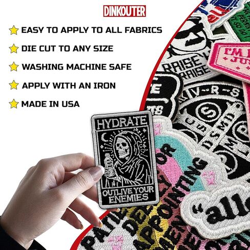 Hydrate Outlive Your Enemies Patch, Edgy Gothic Skeleton Dark Humor Meme Sew On/Iron On Embroidery Patch for Jackets, Backpack, Hat, Uniform DIY Patches Gifts for Her Him 3 Inches in Saudi Arabia