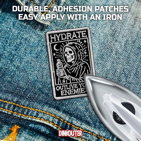 Hydrate Outlive Your Enemies Patch, Edgy Gothic Skeleton Dark Humor Meme Sew On/Iron On Embroidery Patch for Jackets, Backpack, Hat, Uniform DIY Patches Gifts for Her Him 3 Inches in Saudi Arabia