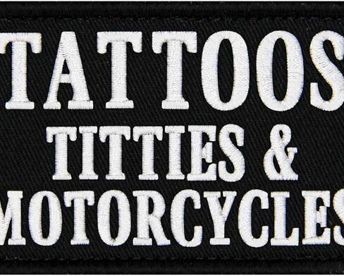 EmbTao Tattoos Titties & Motorcycles Patch Embroidered Biker Badge Funny Applique Hook & Loop Emblem in Saudi Arabia