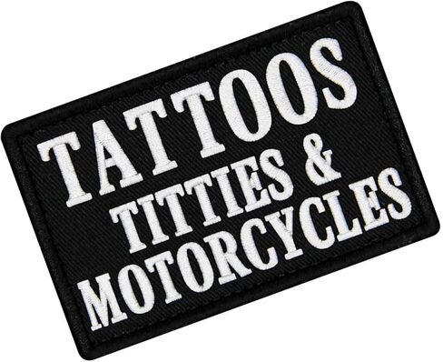 EmbTao Tattoos Titties & Motorcycles Patch Embroidered Biker Badge Funny Applique Hook & Loop Emblem in Saudi Arabia