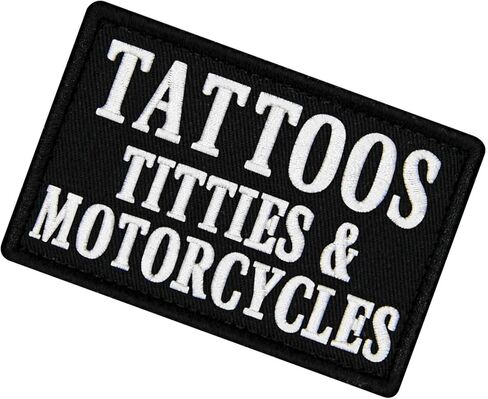 EmbTao Tattoos Titties & Motorcycles Patch Embroidered Biker Badge Funny Applique Hook & Loop Emblem in Saudi Arabia