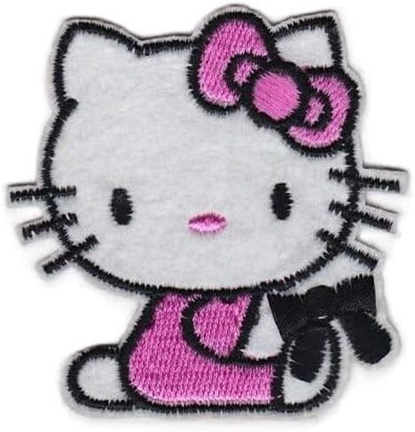 Cute Pink Kitty Cat Pink Dress Sitting with Black Ribbon Iron-On or Sew-On Patch, 2.5" x 2.6" in Kuwait