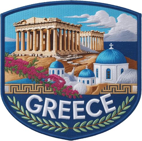 Greece Patch (3.5 Inch) Embroidered Iron-on/Sew-on Badge Greek Island Travel Souvenir Tourist Emblem DIY Backpack Gift Patches in Saudi Arabia