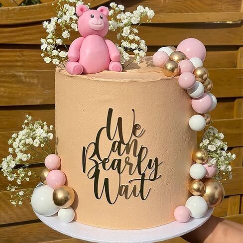 غلاف كعكة استحمام الطفل الذهبي، تصميم "We Can Bearly Wait" من الأكريليك، إعلان ترحيب بالطفل/الحمل/Mommy to Be/Baby Shower تكشف عن جنس لوازم الحفلات in Kuwait